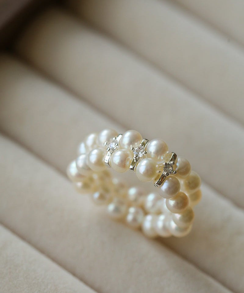 Double - Row Pearl Stretch Ring - floysun