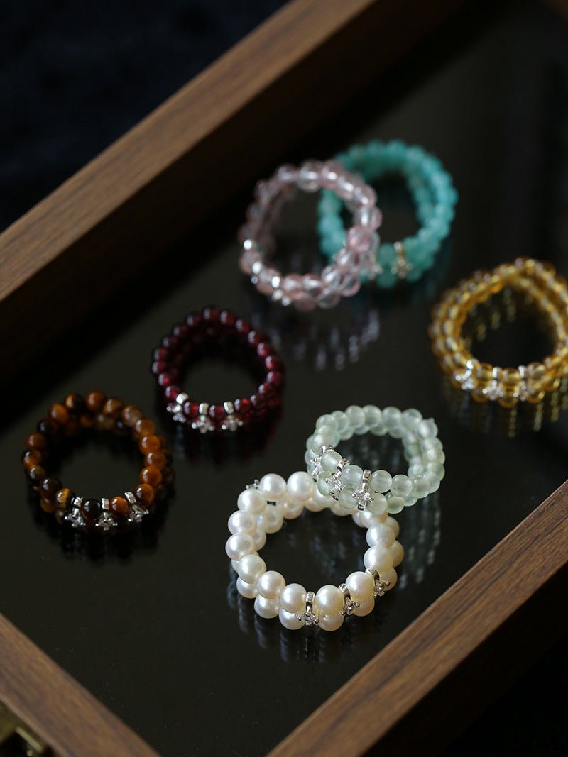 Double - Row Pearl Stretch Ring - floysun