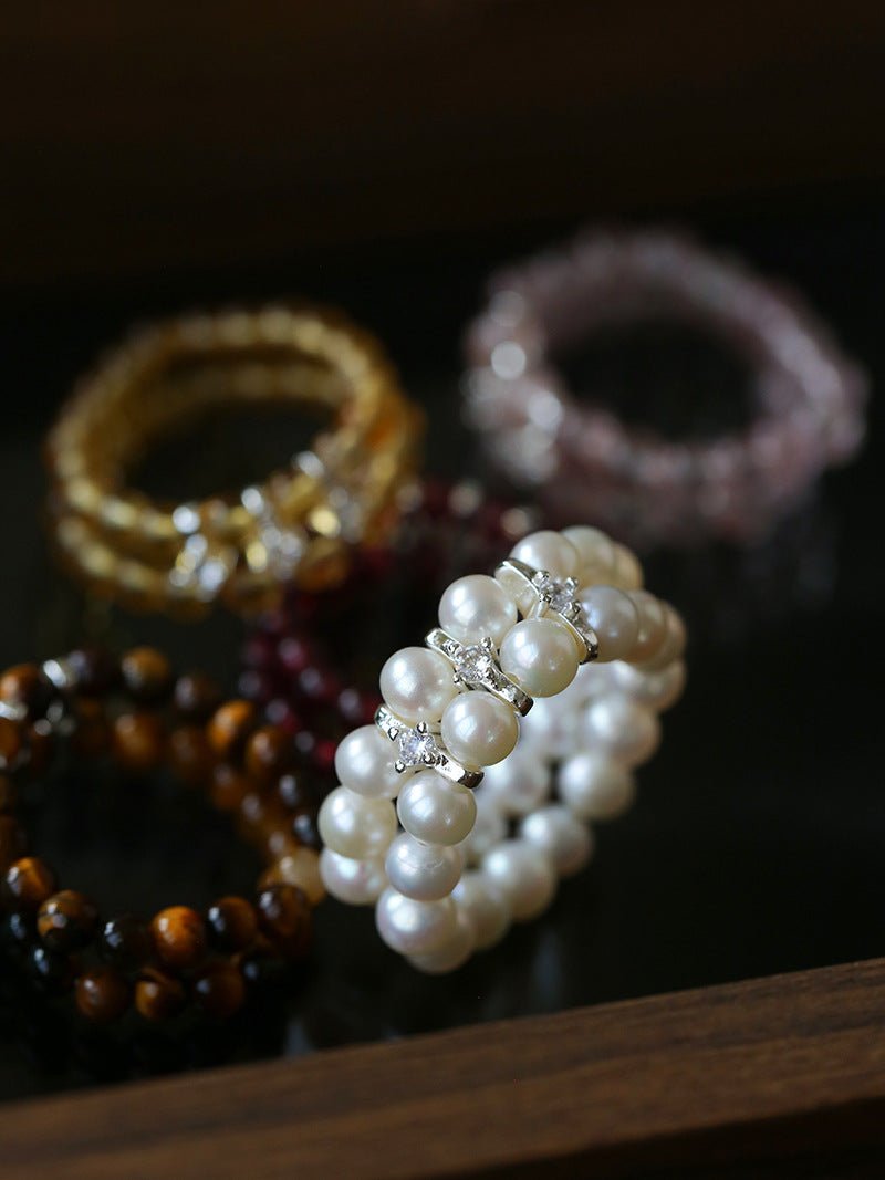 Double - Row Pearl Stretch Ring - floysun