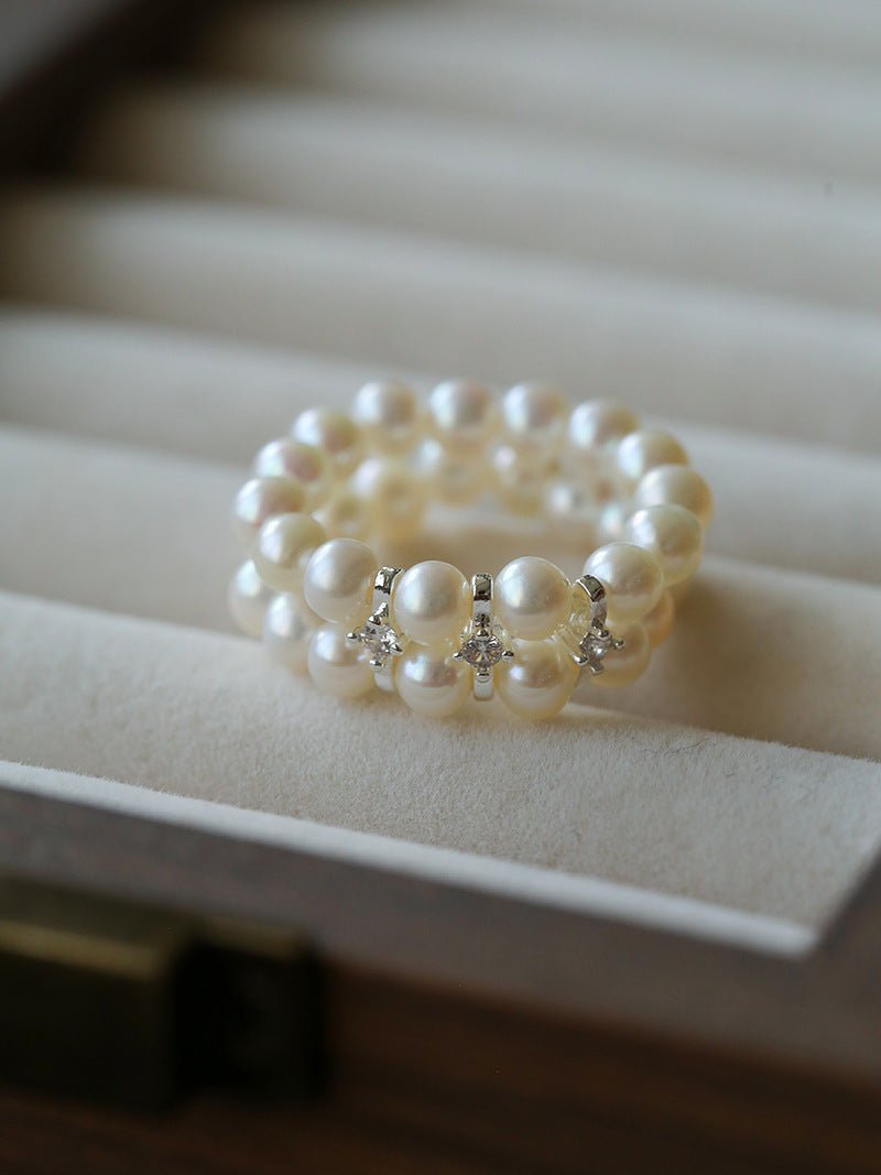 Double - Row Pearl Stretch Ring - floysun
