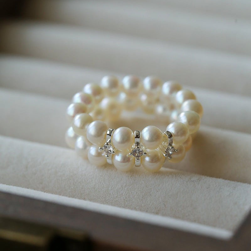 Double - Row Pearl Stretch Ring - floysun