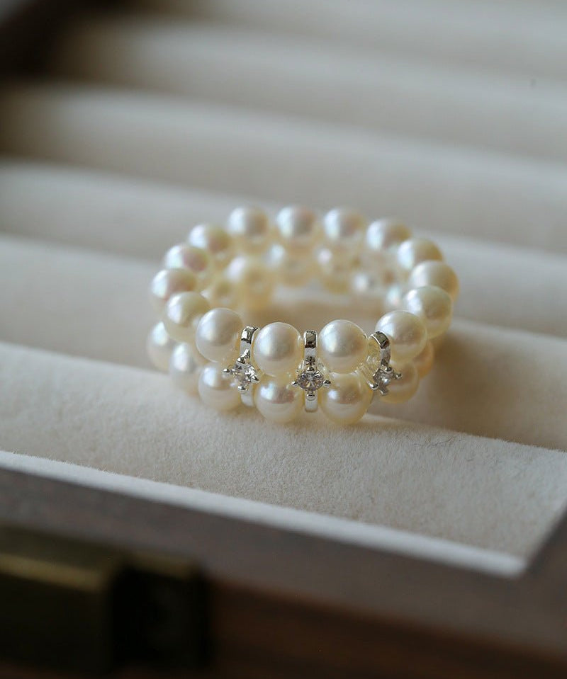 Double - Row Pearl Stretch Ring - floysun