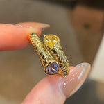 Double Snake Natural Amethyst & Citrine Wrap Ring - floysun