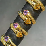 Double Snake Natural Amethyst & Citrine Wrap Ring - floysun