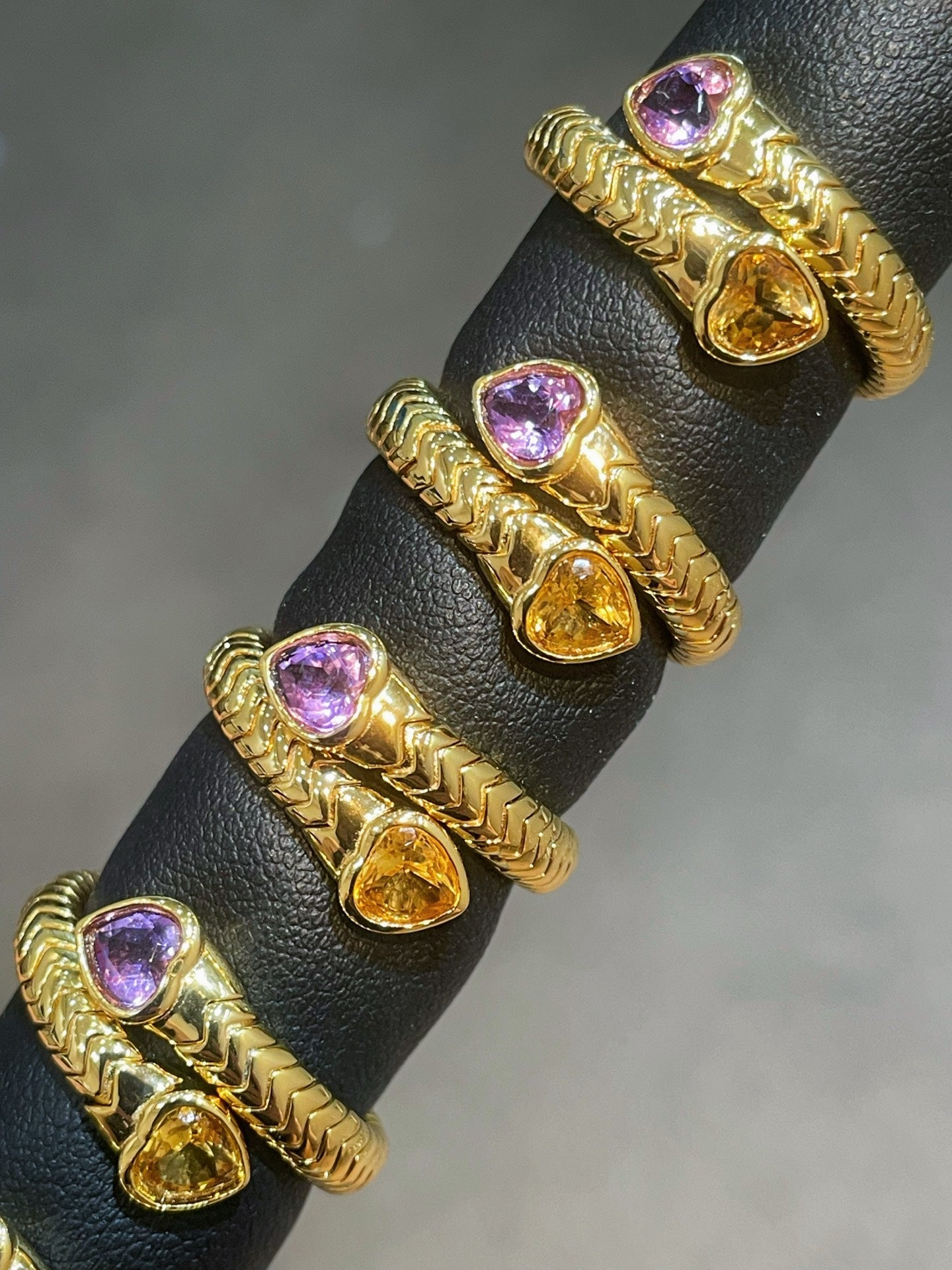 Double Snake Natural Amethyst & Citrine Wrap Ring - floysun