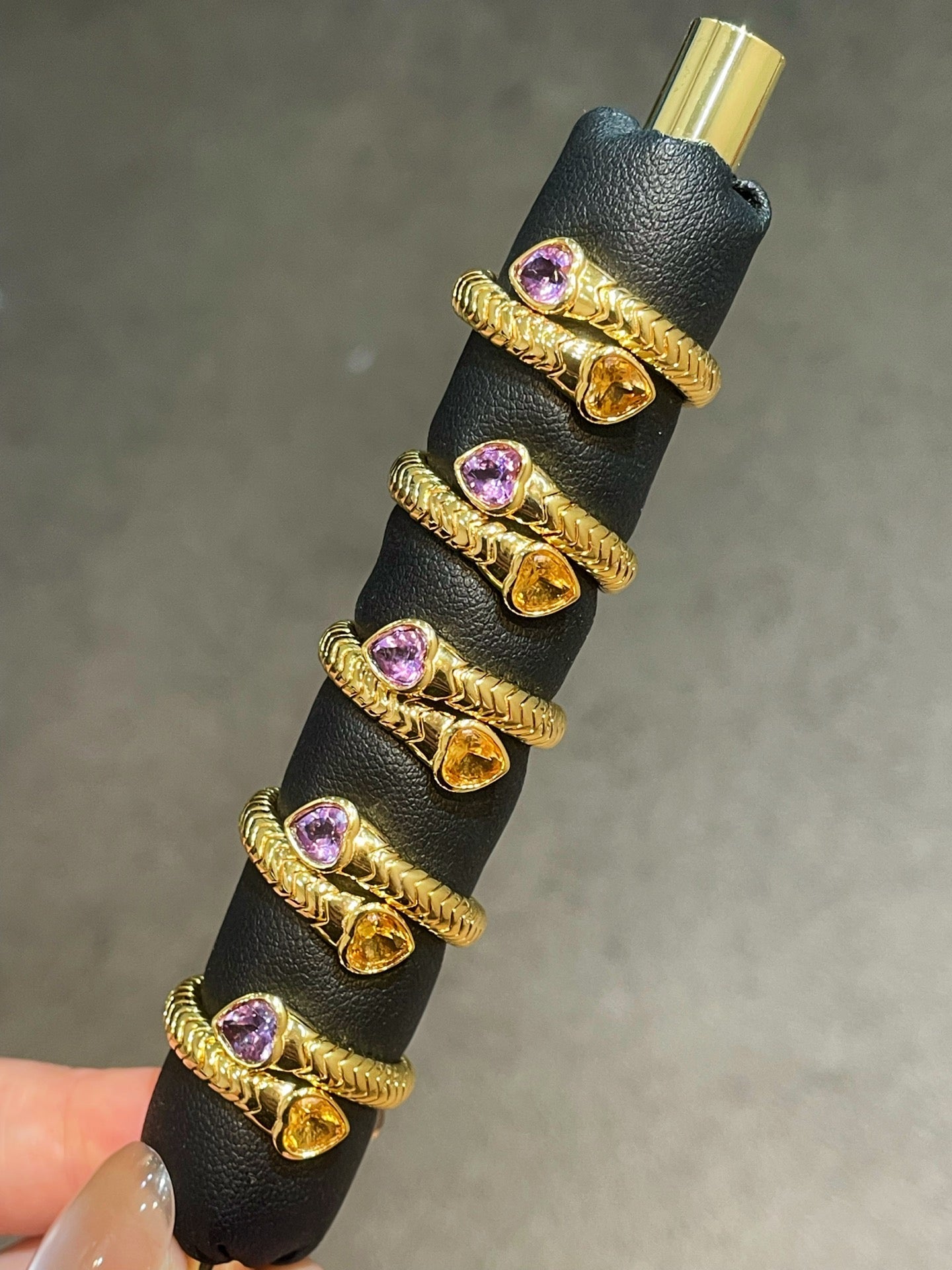 Double Snake Natural Amethyst & Citrine Wrap Ring - floysun