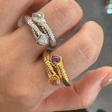 Double Snake Natural Amethyst & Citrine Wrap Ring - floysun