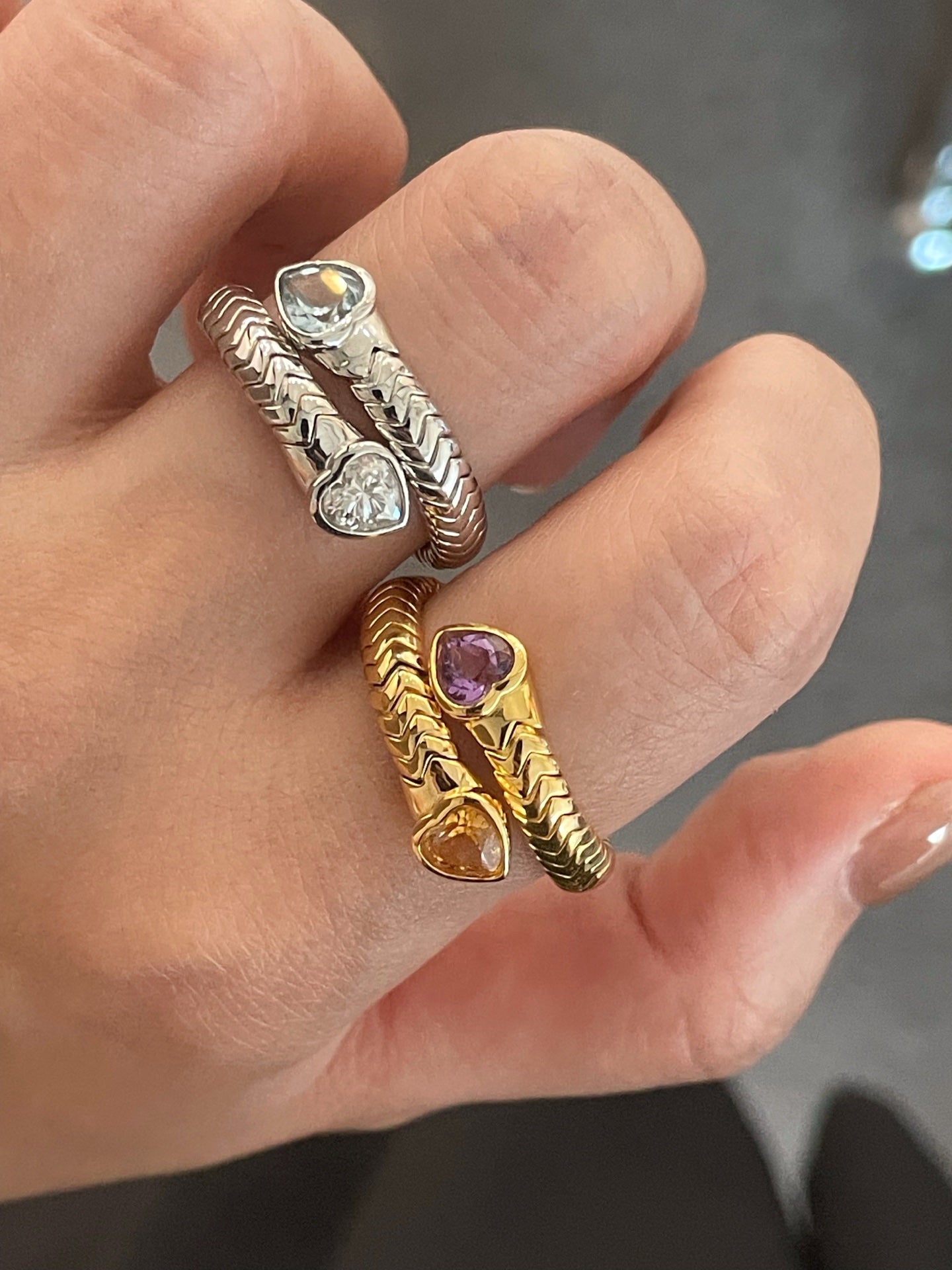 Double Snake Natural Amethyst & Citrine Wrap Ring - floysun