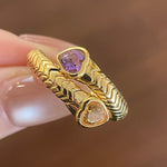 Double Snake Natural Amethyst & Citrine Wrap Ring - floysun