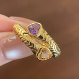 Double Snake Natural Amethyst & Citrine Wrap Ring - floysun