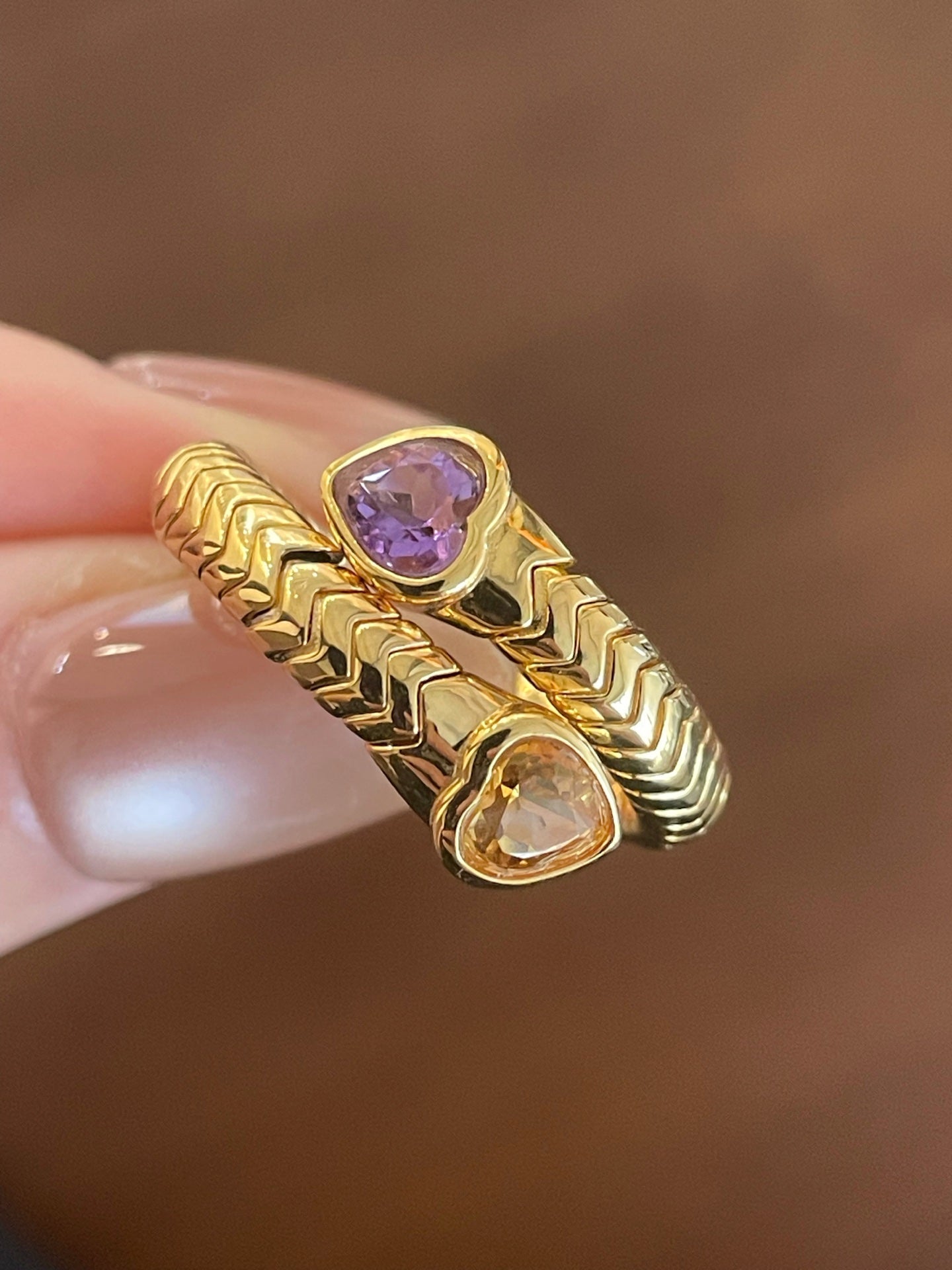 Double Snake Natural Amethyst & Citrine Wrap Ring - floysun