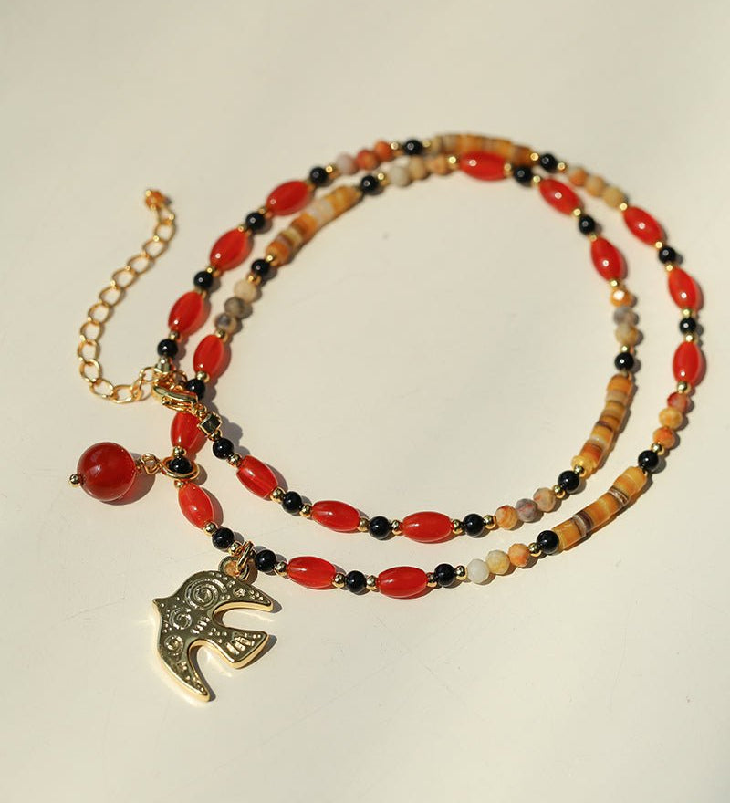 Dream Island Flaming Bird Beaded Necklace - floysun