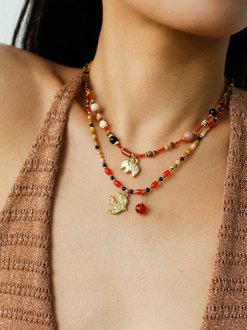 Dream Island Flaming Bird Beaded Necklace - floysun