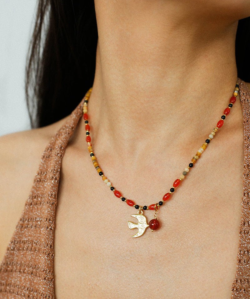 Dream Island Flaming Bird Beaded Necklace - floysun