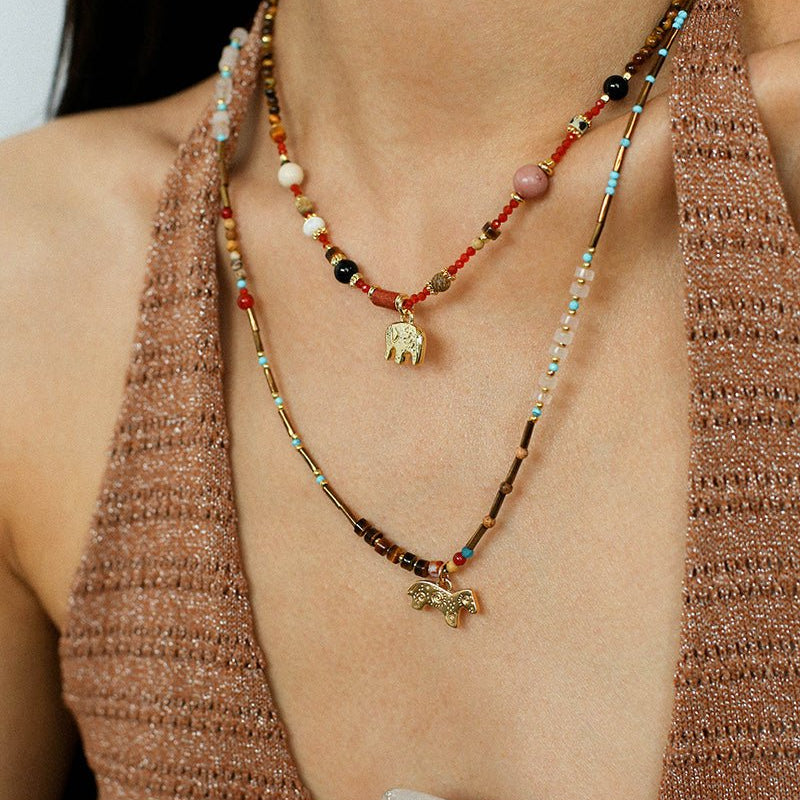 Dream Island Lucky Elephant Beaded Necklace - floysun