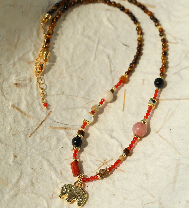 Dream Island Lucky Elephant Beaded Necklace - floysun