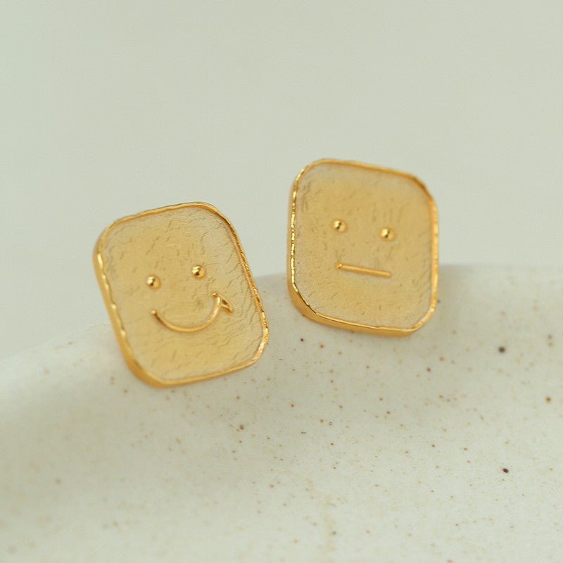 Dual Emotion Square Face Stud Earrings - floysun