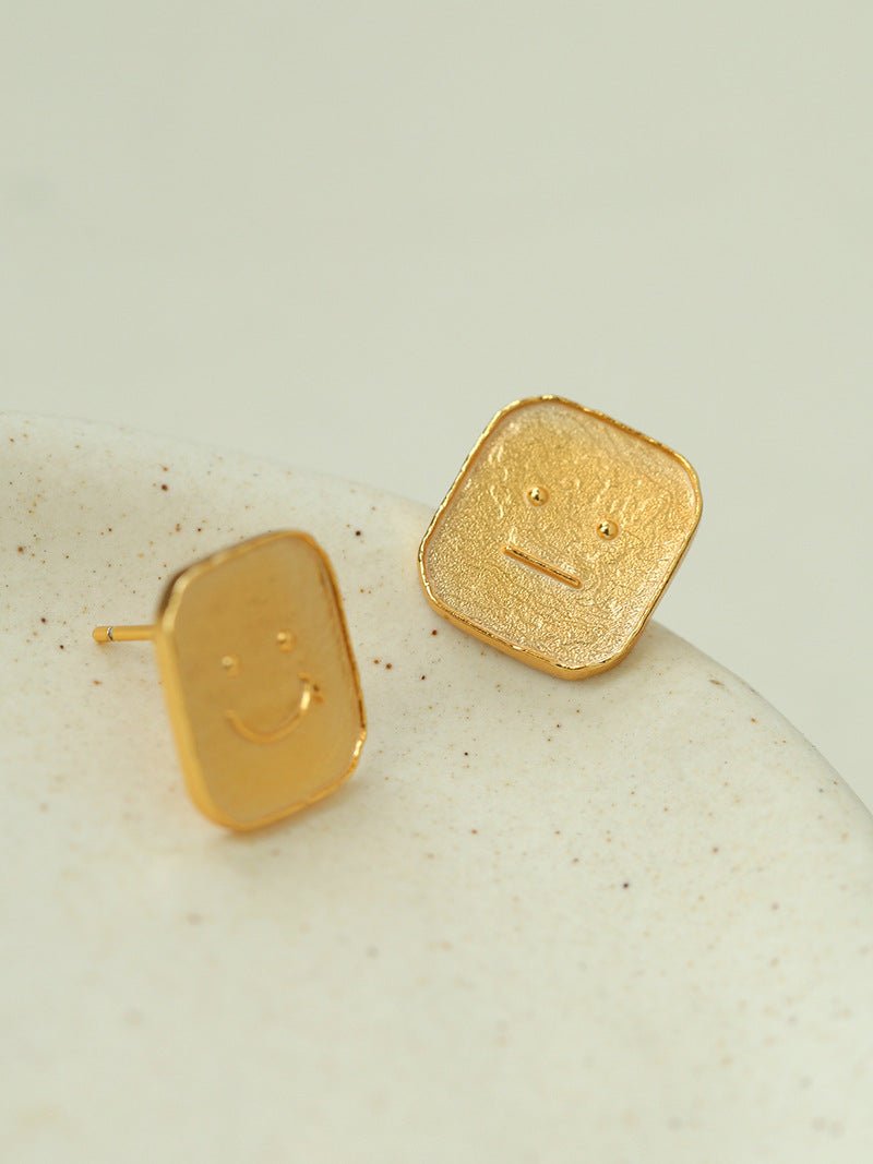 Dual Emotion Square Face Stud Earrings - floysun