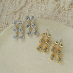 Dual Row Hammered Bezel Cubic Zirconia Tassel Drop Stud Earrings - floysun