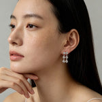 Dual Row Hammered Bezel Cubic Zirconia Tassel Drop Stud Earrings - floysun