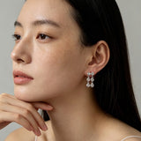 Dual Row Hammered Bezel Cubic Zirconia Tassel Drop Stud Earrings - floysun