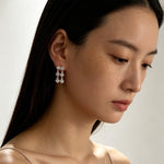 Dual Row Hammered Bezel Cubic Zirconia Tassel Drop Stud Earrings - floysun