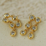 Dual Row Hammered Bezel Cubic Zirconia Tassel Drop Stud Earrings - floysun