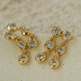 Dual Row Hammered Bezel Cubic Zirconia Tassel Drop Stud Earrings - floysun