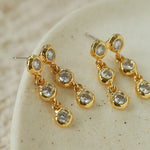 Dual Row Hammered Bezel Cubic Zirconia Tassel Drop Stud Earrings - floysun