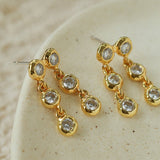 Dual Row Hammered Bezel Cubic Zirconia Tassel Drop Stud Earrings - floysun