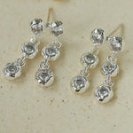 Dual Row Hammered Bezel Cubic Zirconia Tassel Drop Stud Earrings - floysun