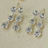 Dual Row Hammered Bezel Cubic Zirconia Tassel Drop Stud Earrings - floysun
