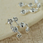 Dual Row Hammered Bezel Cubic Zirconia Tassel Drop Stud Earrings - floysun