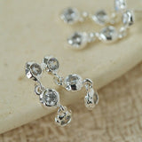 Dual Row Hammered Bezel Cubic Zirconia Tassel Drop Stud Earrings - floysun