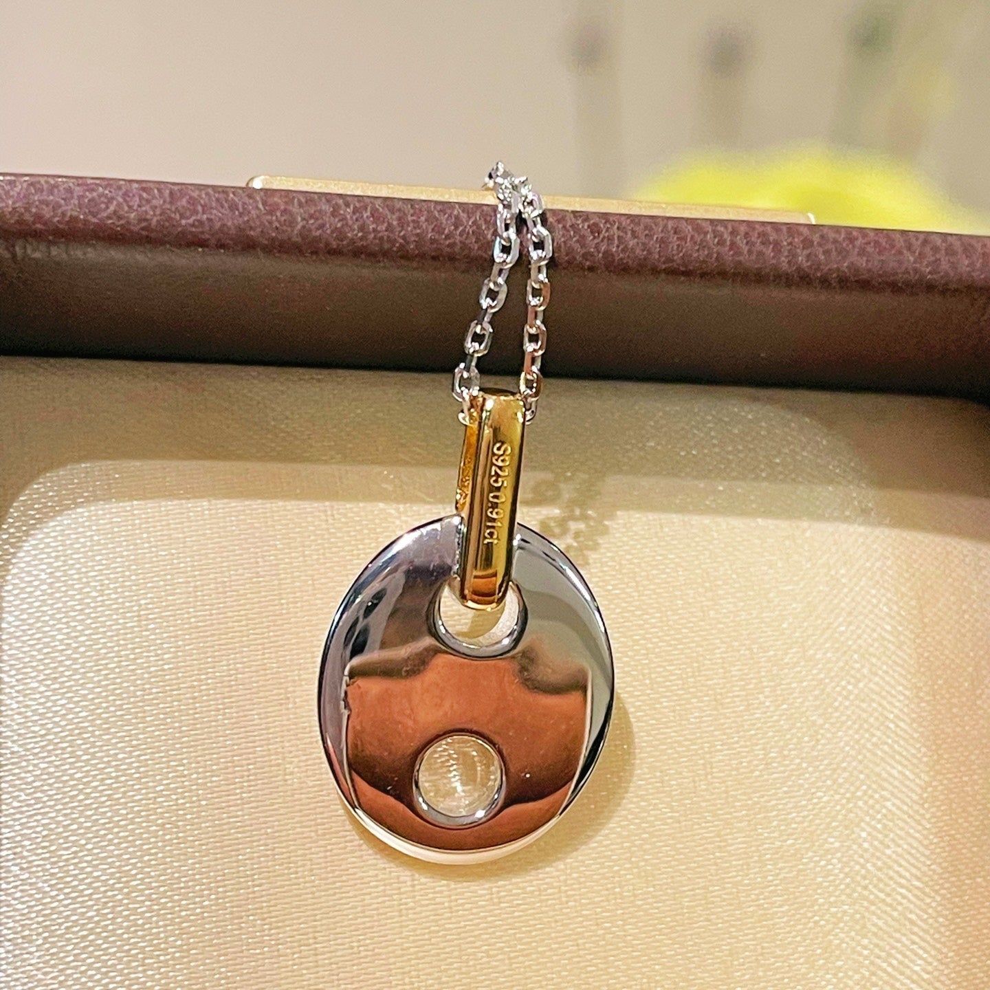 Dual - Tone Halo Circle Pendant Necklace - floysun