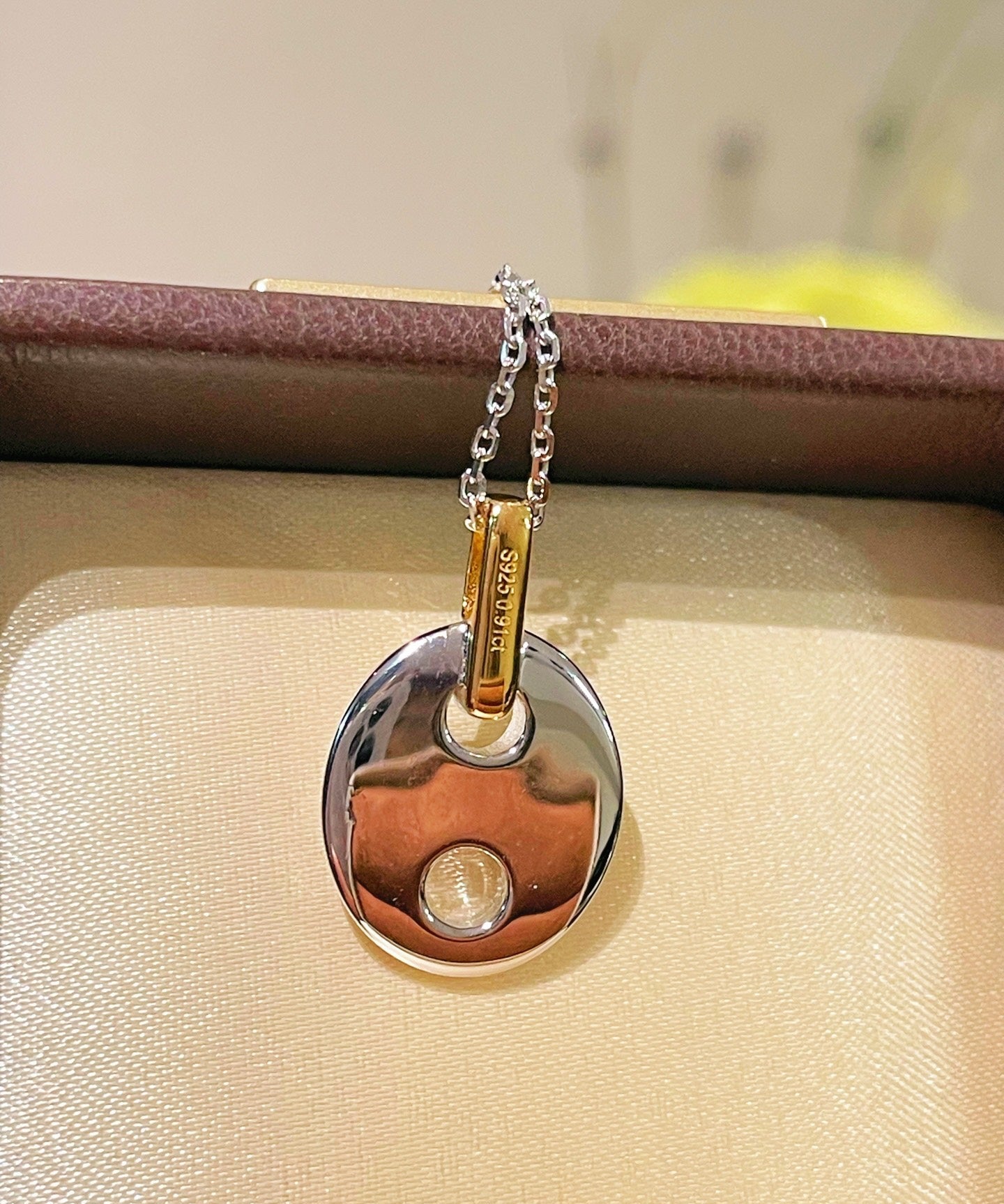 Dual - Tone Halo Circle Pendant Necklace - floysun