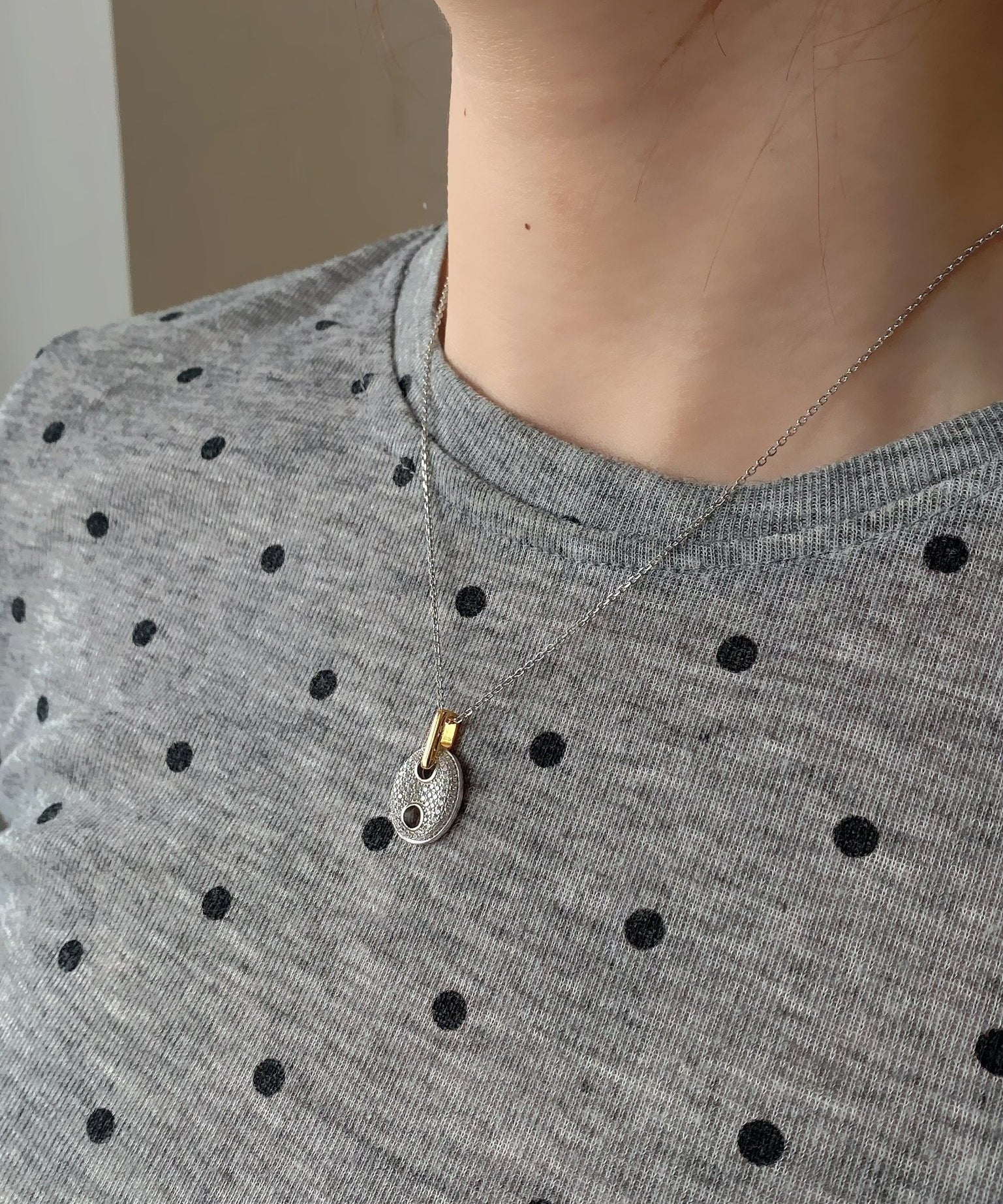 Dual - Tone Halo Circle Pendant Necklace - floysun