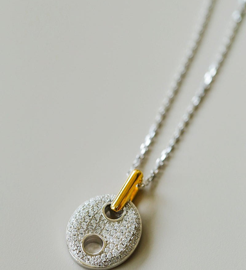 Dual - Tone Halo Circle Pendant Necklace - floysun