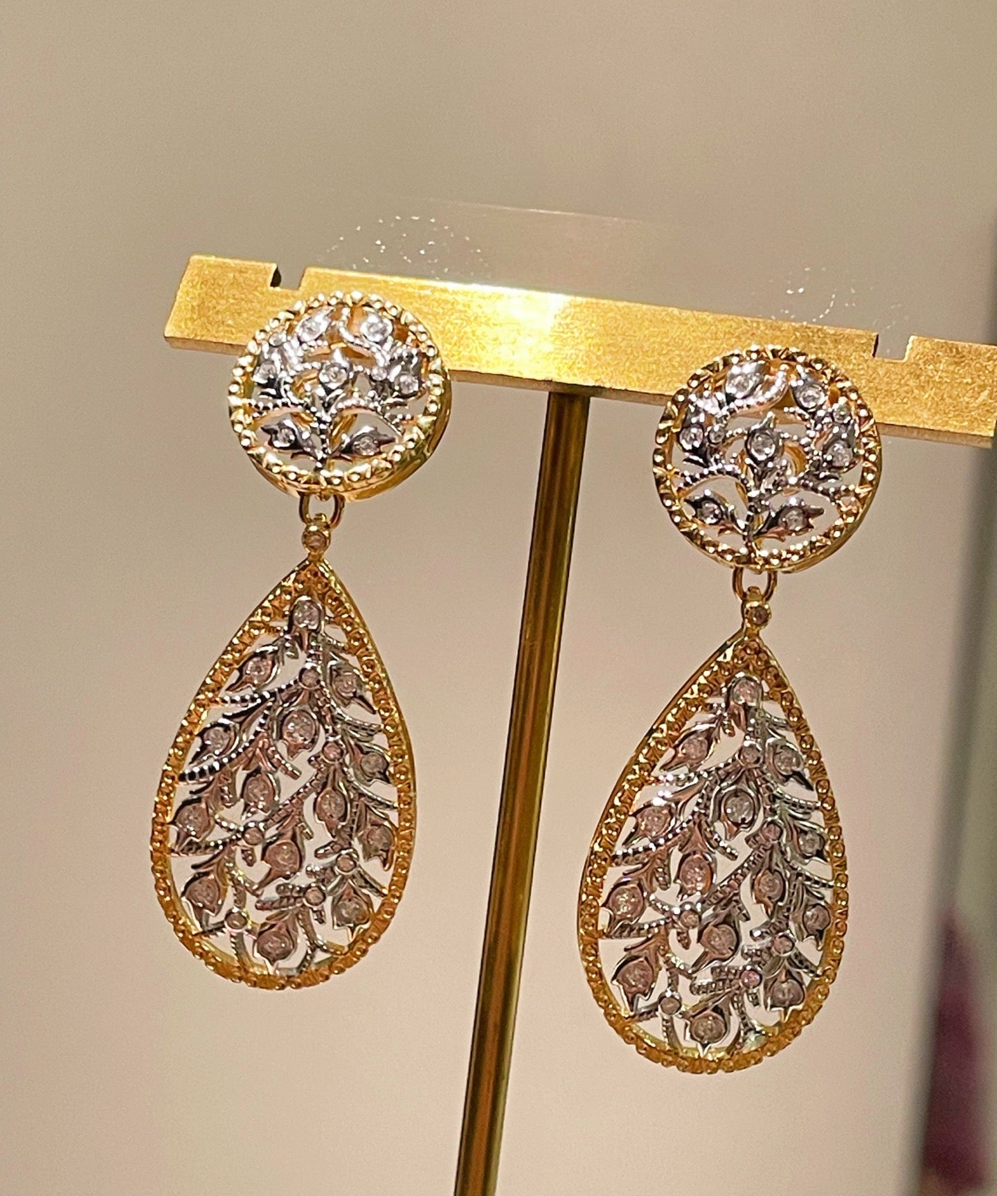 Dual - Wear Gold Silver Two - Tone Hollow Leaf Drop Earrings - floysun