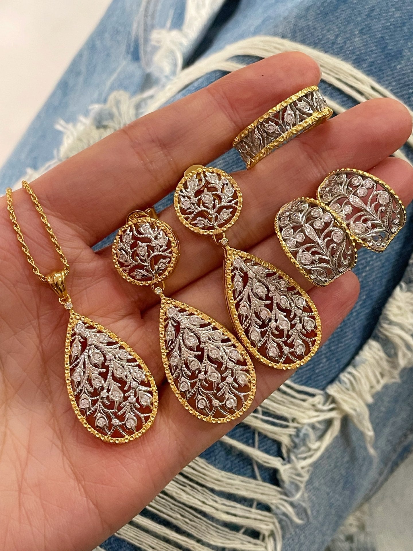 Dual - Wear Gold Silver Two - Tone Hollow Leaf Drop Earrings - floysun