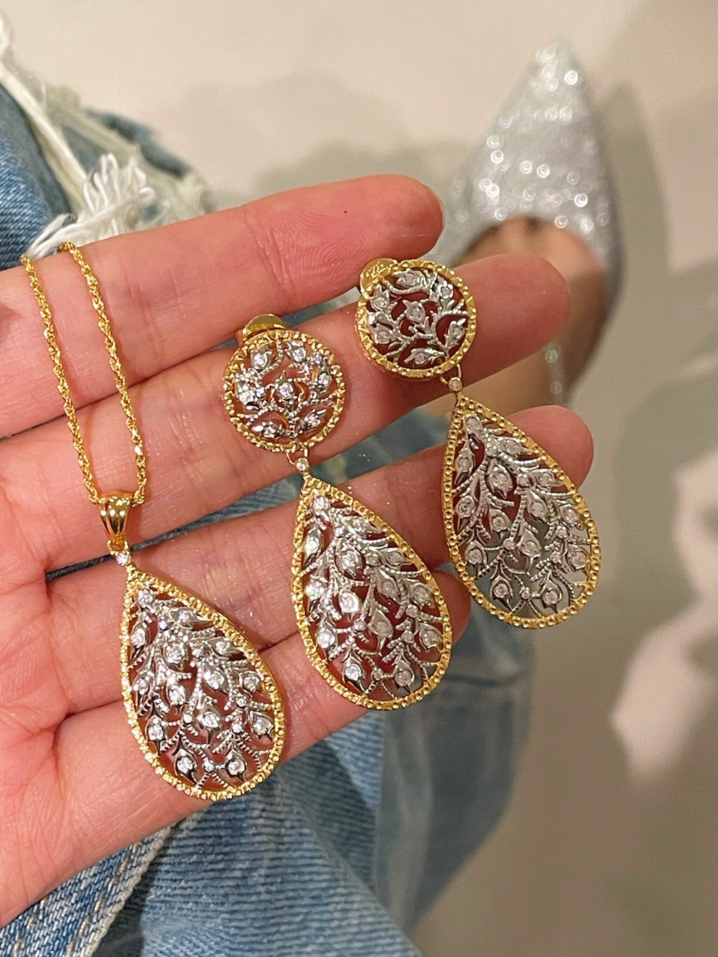 Dual - Wear Gold Silver Two - Tone Hollow Leaf Drop Earrings - floysun