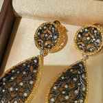 Dual - Wear Gunmetal Gold Hollow Leaf Drop Earrings - floysun