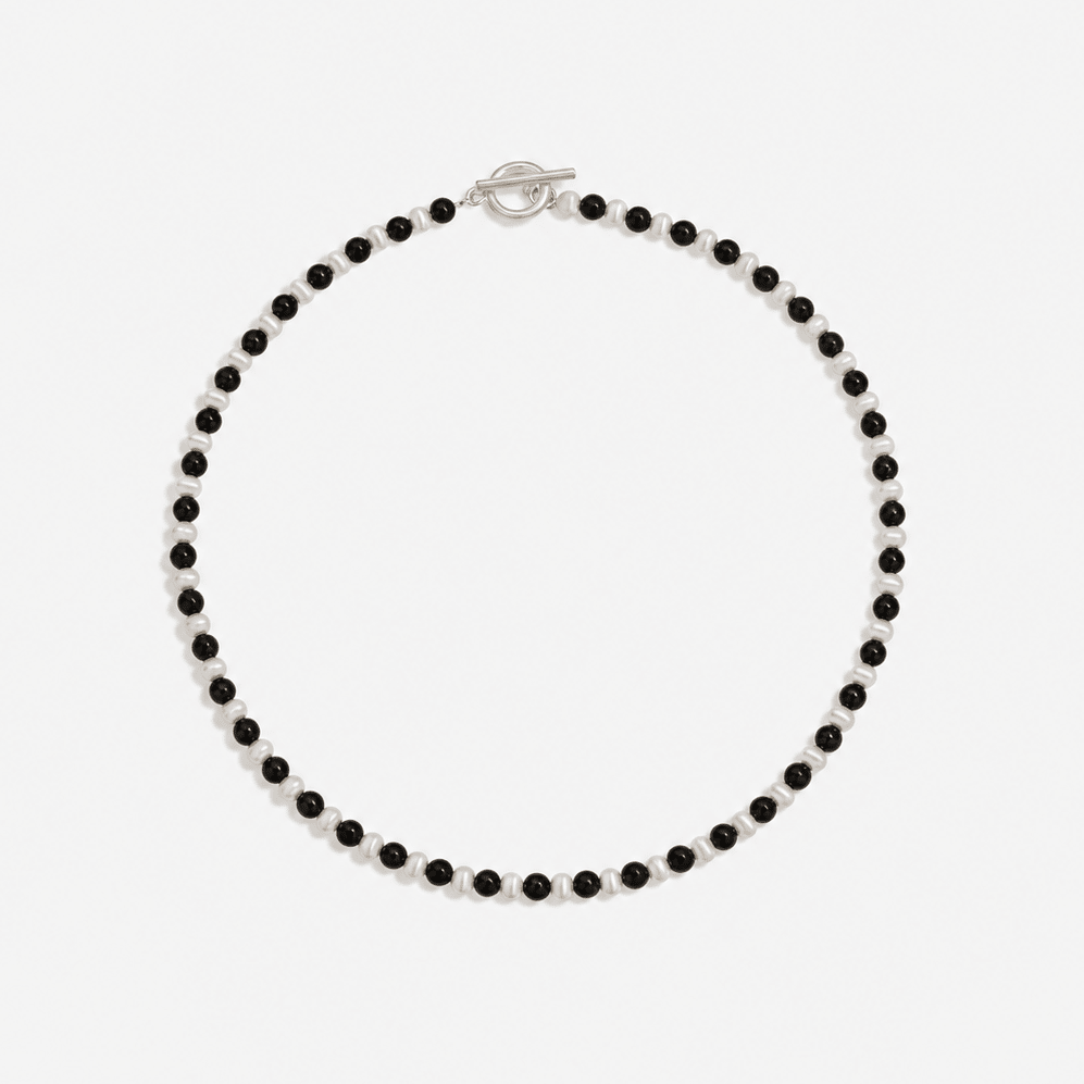 Duet Black Ebony Wood and Brushed Sterling Silver Beaded Necklace - floysun