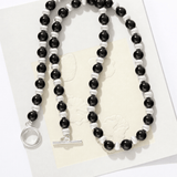 Duet Black Ebony Wood and Brushed Sterling Silver Beaded Necklace - floysun