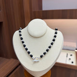 Duet Black Ebony Wood and Brushed Sterling Silver Beaded Necklace - floysun