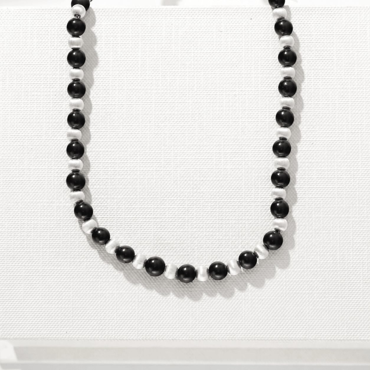 Duet Black Ebony Wood and Brushed Sterling Silver Beaded Necklace - floysun