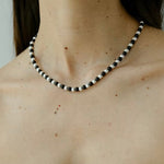 Duet Black Ebony Wood and Brushed Sterling Silver Beaded Necklace - floysun