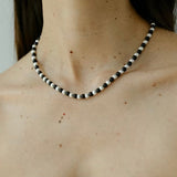 Duet Black Ebony Wood and Brushed Sterling Silver Beaded Necklace - floysun