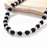 Duet Black Ebony Wood and Brushed Sterling Silver Beaded Necklace - floysun