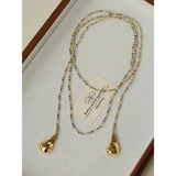 Dusk Spoon – Flash Moonstone & Faceted Pyrite Beads Necklace with Vintage Spoon Pendant - floysun